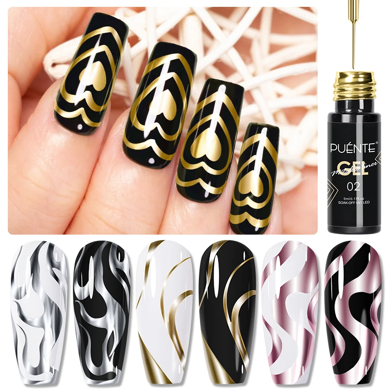 Nail Art Chrome - 5ml Golden Silvery Metallic Painting Liner