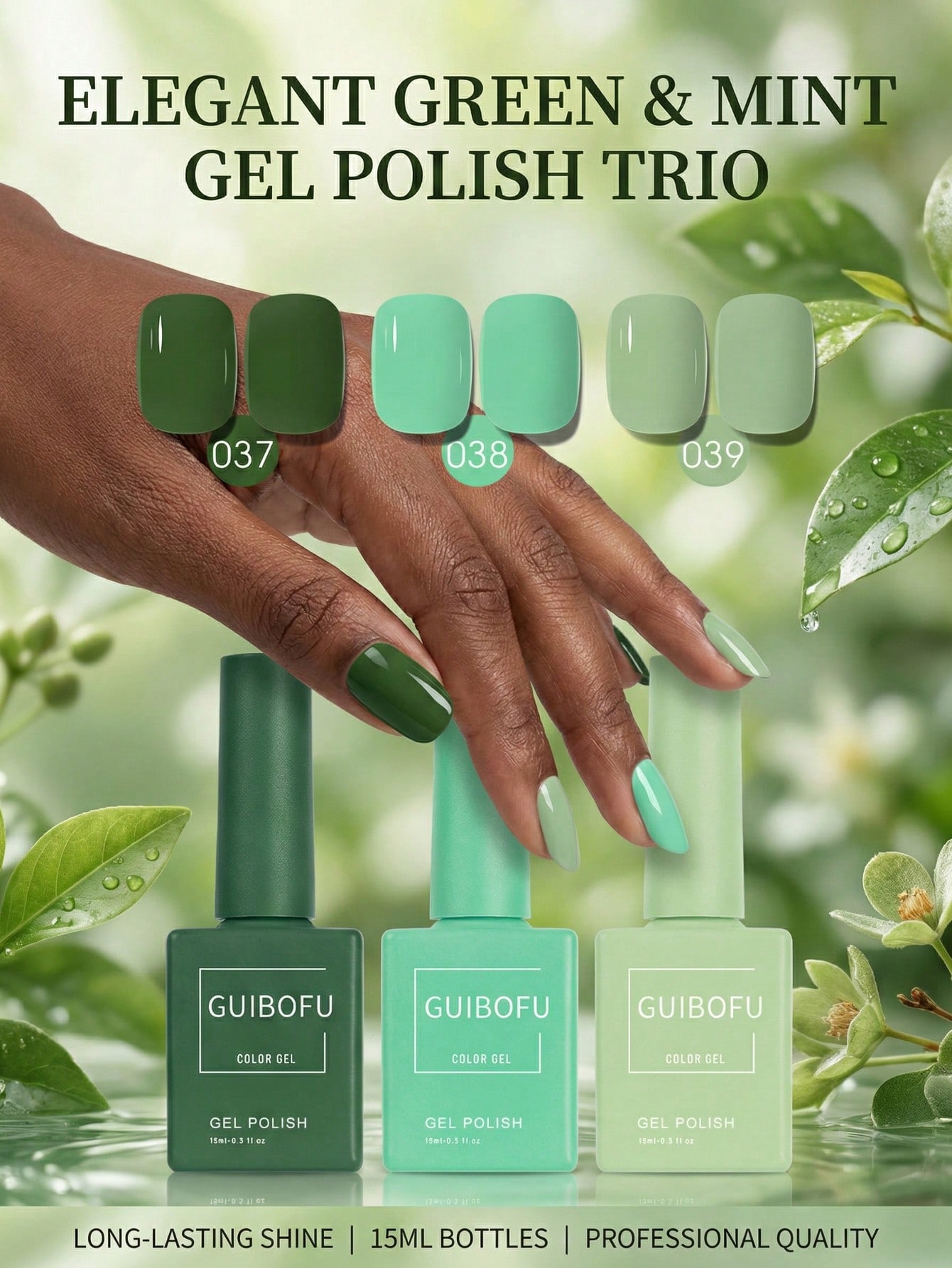 3Pcs/Set 15ml Forest Green Gel - Nail Art Emerald Green review and price